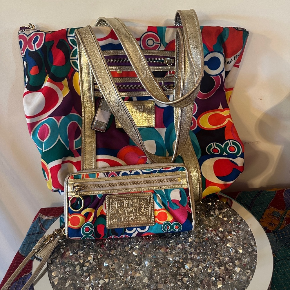 Coach Multicolor and Gold Tote Bag